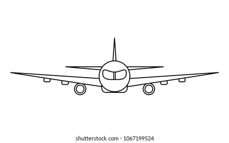 Airplane outline front view for coloring book page,logo or concept, Transportation and Tourism sign and symbol, vector illustration
