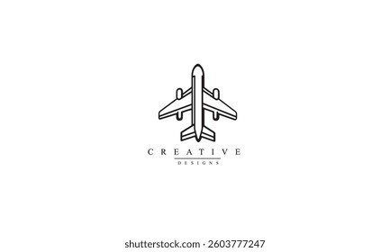 Airplane outline icon black vector white background
