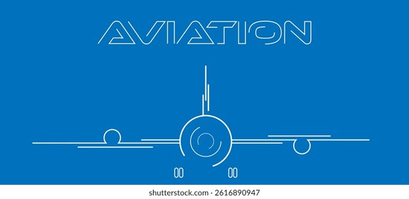 Airplane outline on a blue background. Vector illustration. Sketch for creativity.
