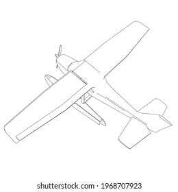 Airplane outline. Plane landing on the water. Vector illustration