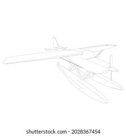 Airplane outline. Plane landing on the water. Vector illustration.