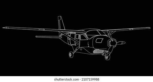 Airplane outline vector illustration. Isolated on black background.