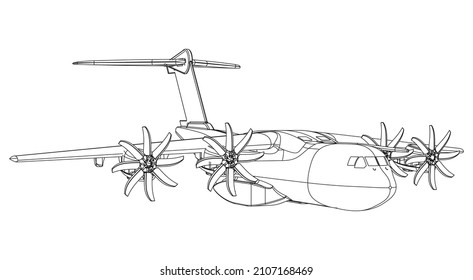 Ilustración vectorial del contorno del avión. Aislado sobre fondo blanco.