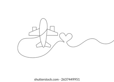 Airplane outline vector illustration in one line drawing