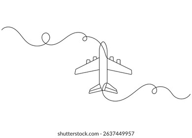 Airplane outline vector illustration in one line drawing