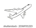 airplane outline. Vector illustration. airplane sketch. airplane outline drawing. Airplane path line drawing. airline linear style. flight outline. aircraft, Plane. isolated on white background.