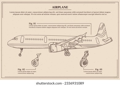 airplane outline. Vector illustration. airplane sketch. airplane outline drawing. Airplane path line drawing. airline linear style. flight outline. aircraft, Plane. isolated on white background.