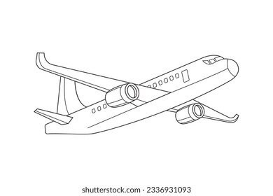 airplane outline. Vector illustration. airplane sketch. airplane outline drawing. Airplane path line drawing. airline linear style. flight outline. aircraft, Plane. isolated on white background.