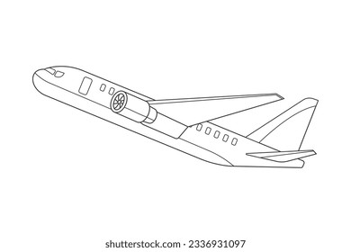 airplane outline. Vector illustration. airplane sketch. airplane outline drawing. Airplane path line drawing. airline linear style. flight outline. aircraft, Plane. isolated on white background.