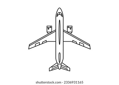 airplane outline. Vector illustration. airplane sketch. airplane outline drawing. Airplane path line drawing. airline linear style. flight outline. aircraft, Plane. isolated on white background.