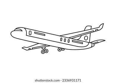 airplane outline. Vector illustration. airplane sketch. airplane outline drawing. Airplane path line drawing. airline linear style. flight outline. aircraft, Plane. isolated on white background.