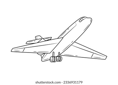airplane outline. Vector illustration. airplane sketch. airplane outline drawing. Airplane path line drawing. airline linear style. flight outline. aircraft, Plane. isolated on white background.