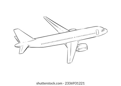 airplane outline. Vector illustration. airplane sketch. airplane outline drawing. Airplane path line drawing. airline linear style. flight outline. aircraft, Plane. isolated on white background.