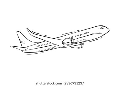 airplane outline. Vector illustration. airplane sketch. airplane outline drawing. Airplane path line drawing. airline linear style. flight outline. aircraft, Plane. isolated on white background.