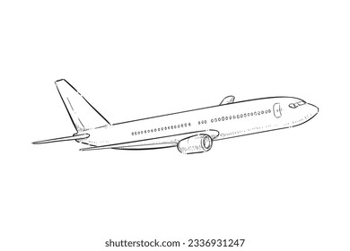 airplane outline. Vector illustration. airplane sketch. airplane outline drawing. Airplane path line drawing. airline linear style. flight outline. aircraft, Plane. isolated on white background.