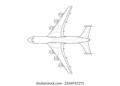 airplane outline. Vector illustration. airplane sketch. airplane outline drawing. Airplane path line drawing. airline linear style. flight outline. aircraft, Plane. isolated on white background.