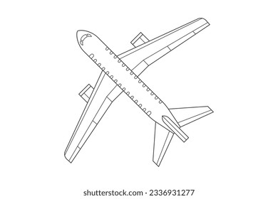 airplane outline. Vector illustration. airplane sketch. airplane outline drawing. Airplane path line drawing. airline linear style. flight outline. aircraft, Plane. isolated on white background.