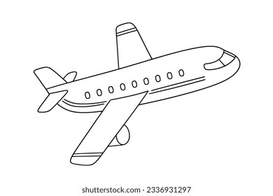 airplane outline. Vector illustration. airplane sketch. airplane outline drawing. Airplane path line drawing. airline linear style. flight outline. aircraft, Plane. isolated on white background.