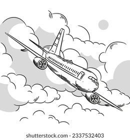 airplane outline. Vector illustration. airplane sketch. airplane outline drawing. Airplane path line drawing. airline linear style. flight outline. aircraft, Plane. isolated on white background.