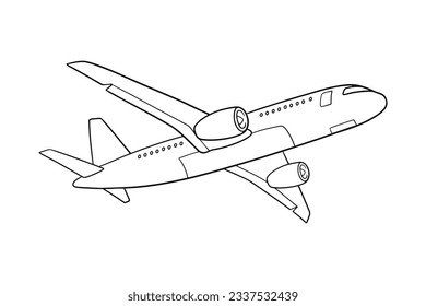 airplane outline. Vector illustration. airplane sketch. airplane outline drawing. Airplane path line drawing. airline linear style. flight outline. aircraft, Plane. isolated on white background.