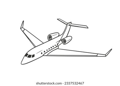 airplane outline. Vector illustration. airplane sketch. airplane outline drawing. Airplane path line drawing. airline linear style. flight outline. aircraft, Plane. isolated on white background.