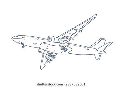 airplane outline. Vector illustration. airplane sketch. airplane outline drawing. Airplane path line drawing. airline linear style. flight outline. aircraft, Plane. isolated on white background.
