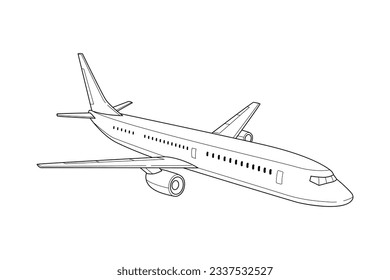 airplane outline. Vector illustration. airplane sketch. airplane outline drawing. Airplane path line drawing. airline linear style. flight outline. aircraft, Plane. isolated on white background.