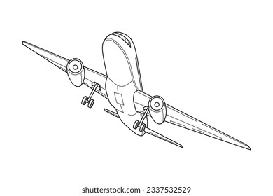 airplane outline. Vector illustration. airplane sketch. airplane outline drawing. Airplane path line drawing. airline linear style. flight outline. aircraft, Plane. isolated on white background.