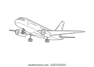 airplane outline. Vector illustration. airplane sketch. airplane outline drawing. Airplane path line drawing. airline linear style. flight outline. aircraft, Plane. isolated on white background.