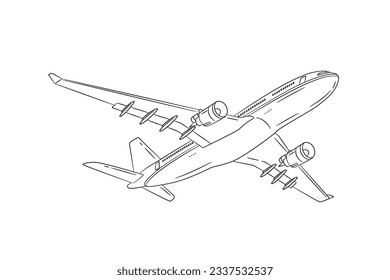 airplane outline. Vector illustration. airplane sketch. airplane outline drawing. Airplane path line drawing. airline linear style. flight outline. aircraft, Plane. isolated on white background.