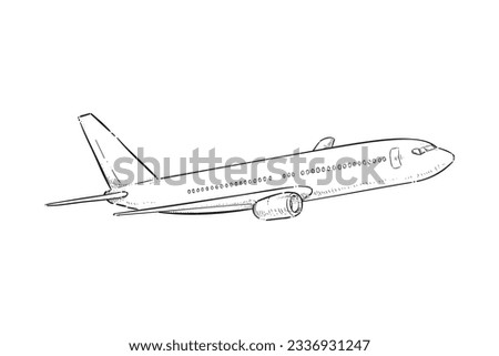 airplane outline. Vector illustration. airplane sketch. airplane outline drawing. Airplane path line drawing. airline linear style. flight outline. aircraft, Plane. isolated on white background.