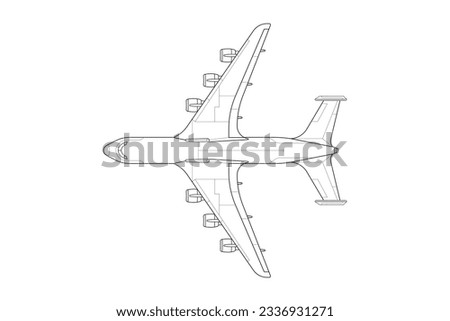 airplane outline. Vector illustration. airplane sketch. airplane outline drawing. Airplane path line drawing. airline linear style. flight outline. aircraft, Plane. isolated on white background.