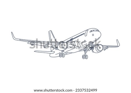 airplane outline. Vector illustration. airplane sketch. airplane outline drawing. Airplane path line drawing. airline linear style. flight outline. aircraft, Plane. isolated on white background.