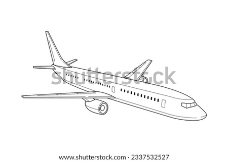 airplane outline. Vector illustration. airplane sketch. airplane outline drawing. Airplane path line drawing. airline linear style. flight outline. aircraft, Plane. isolated on white background.