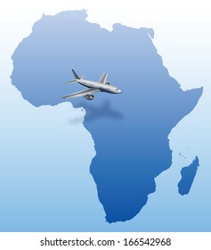 airplane over blue Africa map