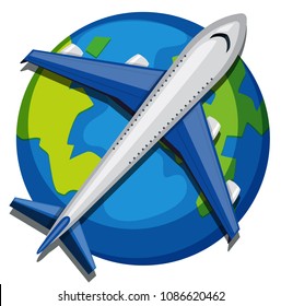 An Airplane over the Globe on White Background illustration