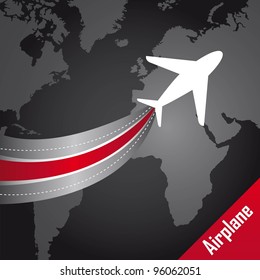 airplane over map over black background. vector illustration