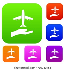 Airplane and palm set icon in different colors isolated vector illustration. Premium collection
