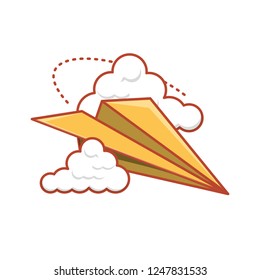 airplane paper flying with clouds