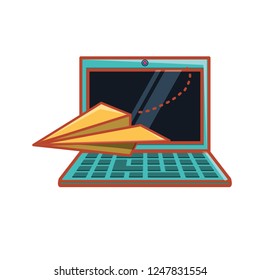 airplane paper flying with laptop