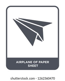 airplane of paper sheet icon vector on white background, airplane of paper sheet trendy filled icons from Transportation collection, airplane of paper sheet simple element illustration