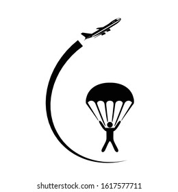 airplane parachuting black icon vector