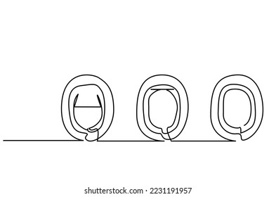 airplane passenger cabin windows open closed half open different states drawing one line concept