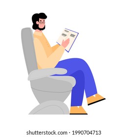 Airplane passenger man cartoon character relaxing in plane chair during flight, flat vector illustration isolated on white background. Passenger in aircraft.