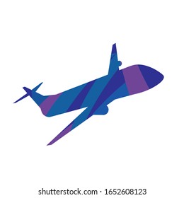 An airplane or passenger plane isolated on a white background for design as a logo or icon. Flat silhouette vector stock illustration with an airplane in the sky as an emblem for design