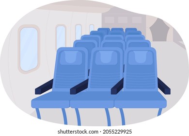 Airplane passenger seats row 2D vector isolated illustration. Sits for flight journey. Plane first class flat interior on cartoon background. Inside public transport colourful scene