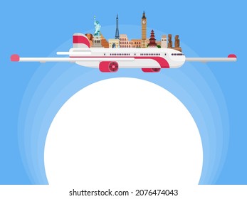 airplane passenger travel the world background for presentation. flat style vector image