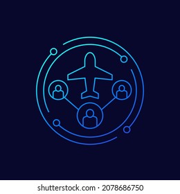 airplane and passengers, flight capacity line vector icon