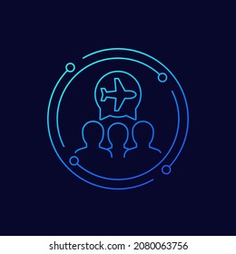 airplane and passengers line vector icon