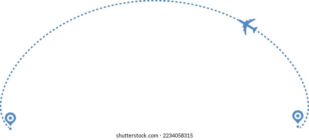 Airplane path in a dotted line. airplane and dash line trace. Romantic travel concept. Travel and tourism concept. Aircraft tracking. location pins isolated 